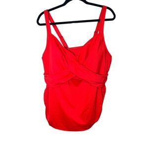 Lands End NWT‎ V-Neck Wrap Underwire Tankini Top Red Plus Size 26W